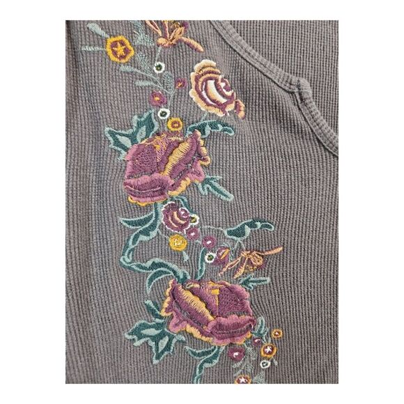 Style & Co Gray Embroidered Thermal Notch Neck Long Sleeve Top Size 2X - Picture 3 of 6